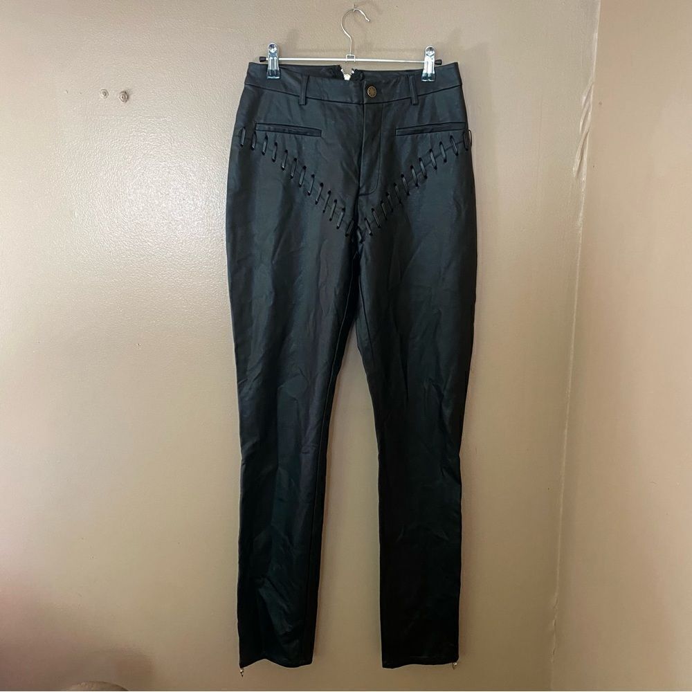 Miaou Jet Pant black faux leather stitched straight leg zippers FWRD $395 S - Picture 6 of 14